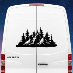 Layered Mountain & Forest Vinyl Decal | Scenic Pine Tree Silhouette Sticker